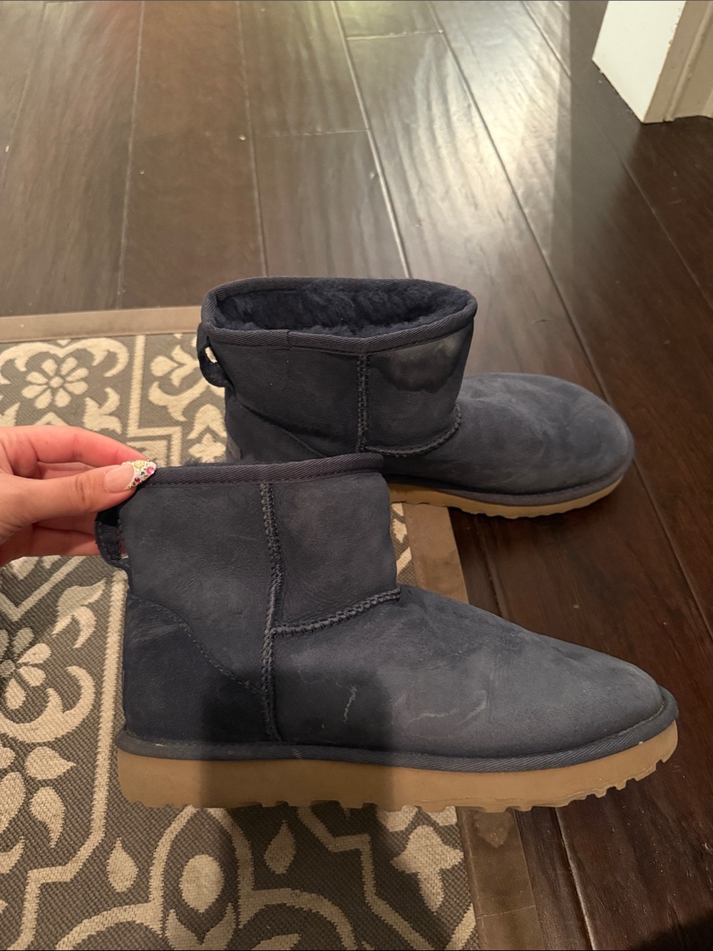 UGG Short Classic Boot in Navy with Tan Sole